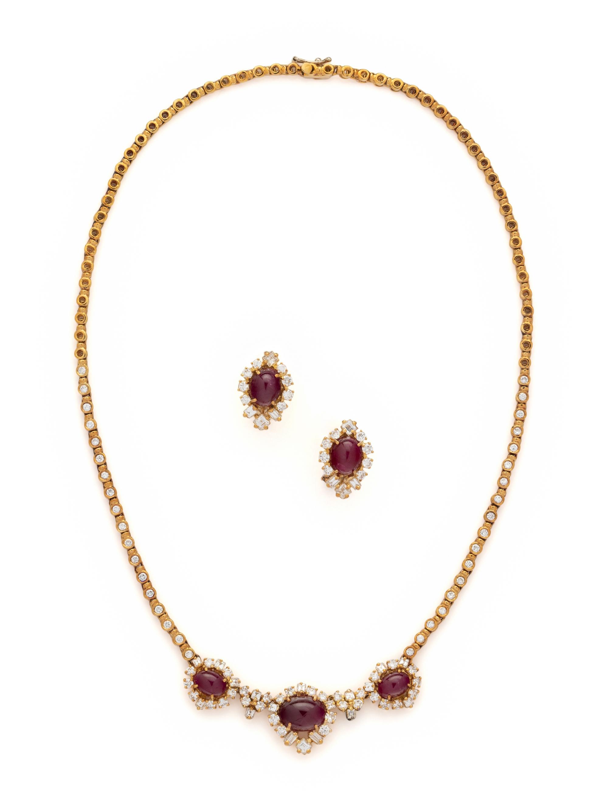 YELLOW GOLD, RUBY AND DIAMOND SET