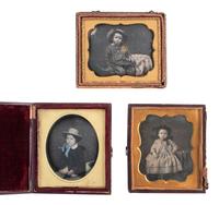 [EARLY PHOTOGRAPHY] 6 daguerreotype portraits of children with hats, incl. 2 images of the same girl