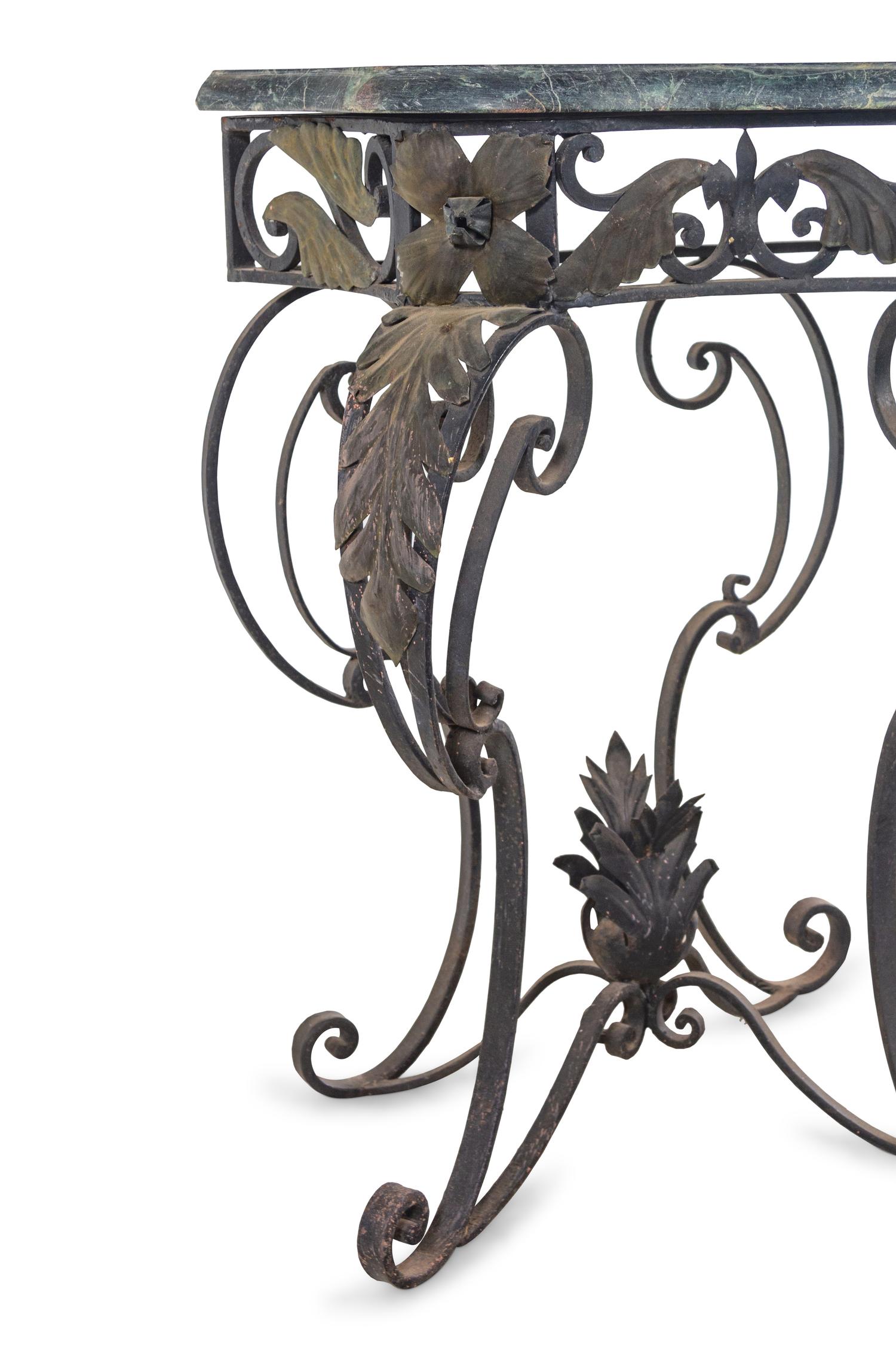 A French Style Steel and Marble-Top Console Table