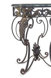A French Style Steel and Marble-Top Console Table