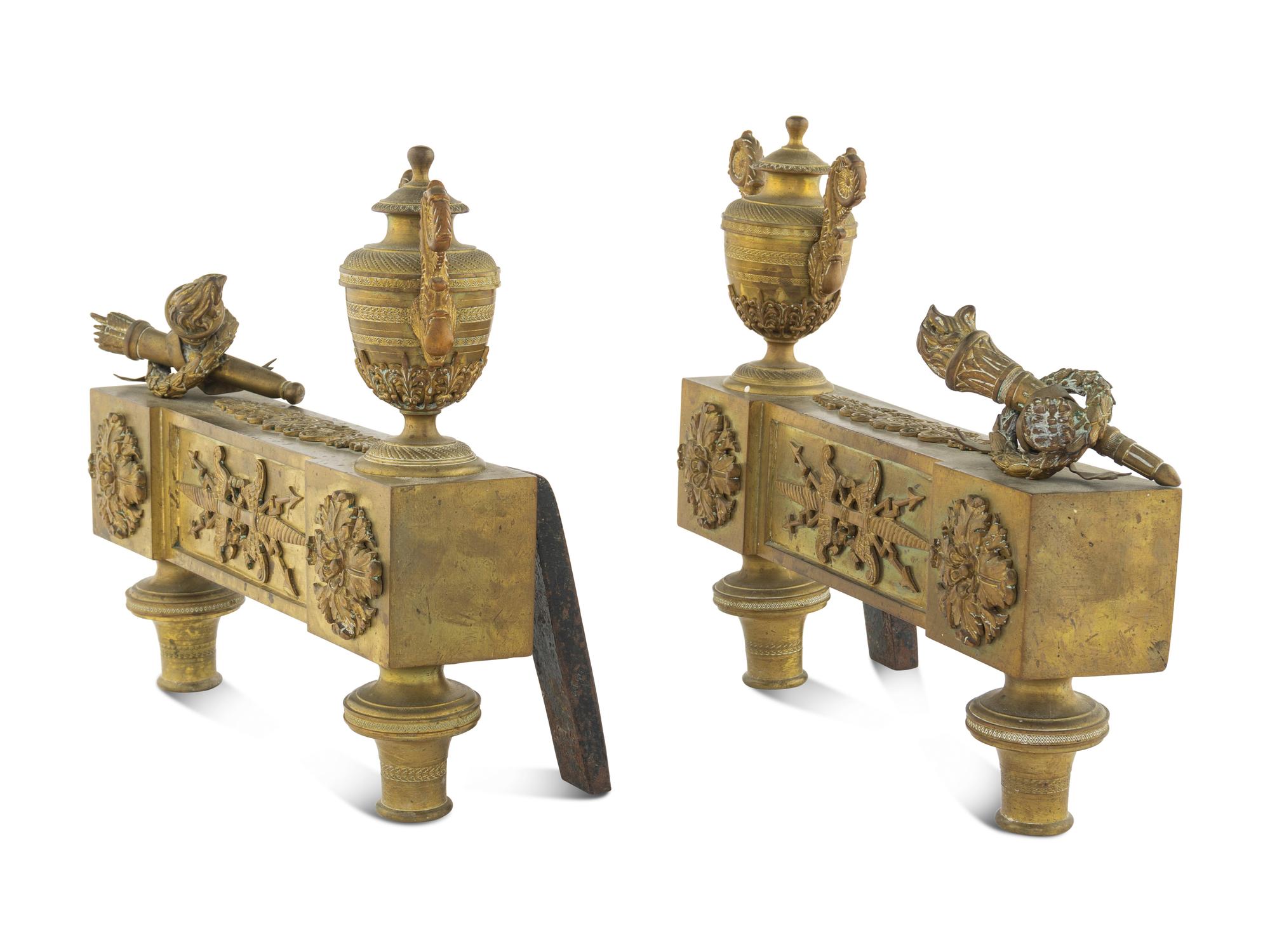 A Pair of Empire Style Gilt Bronze Chenets