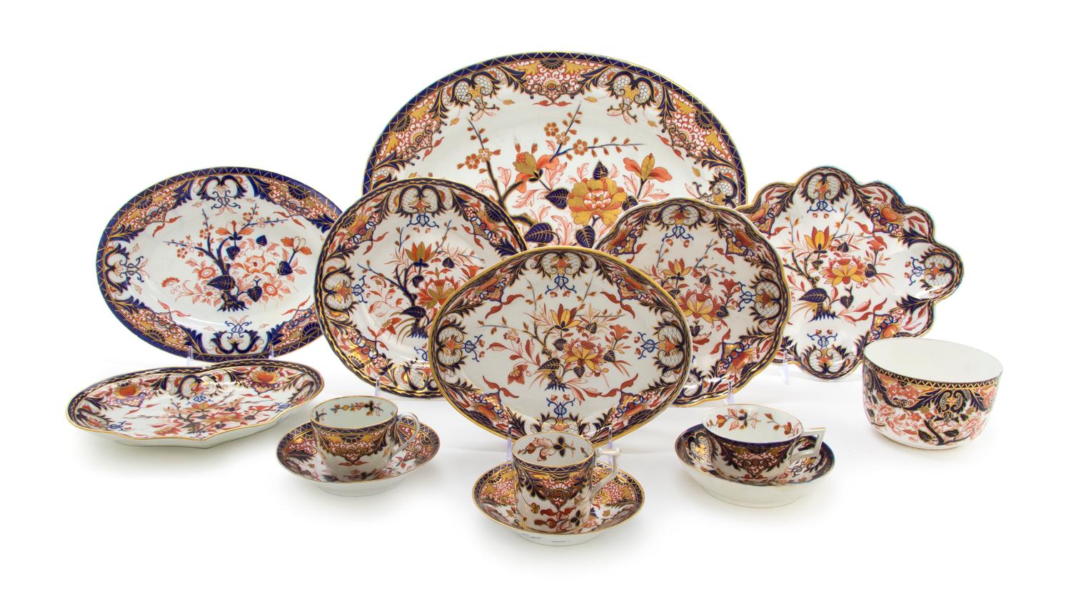 An Assembled Derby Porcelain Dinner Service, Width of widest 18 inches.