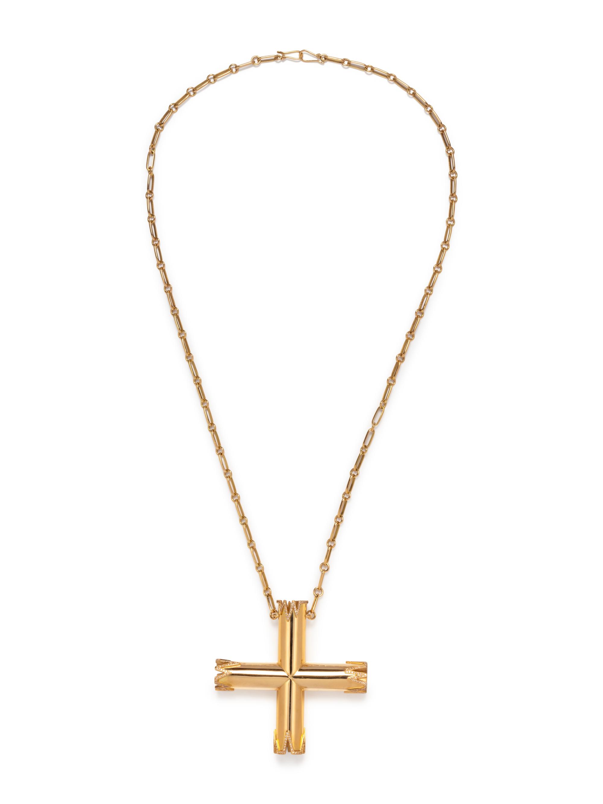 YELLOW GOLD AND DIAMOND CROSS NECKLACE