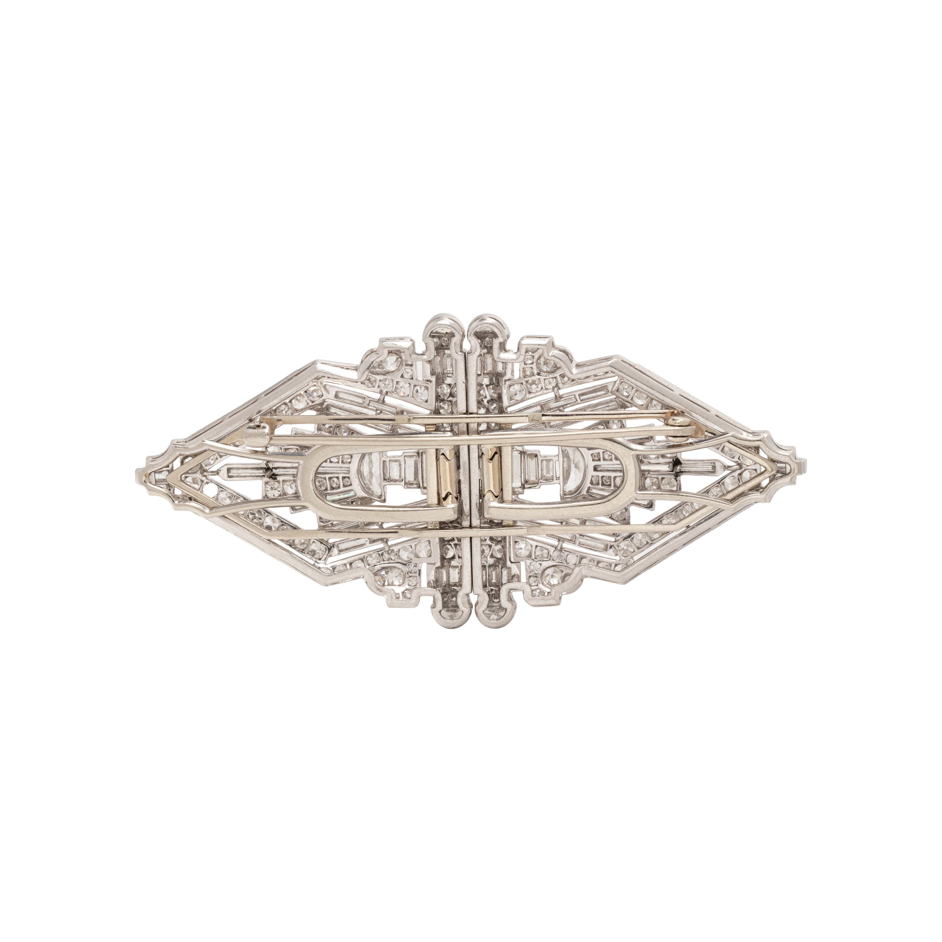 ART DECO, PLATINUM AND DIAMOND DOUBLE CLIP BROOCH