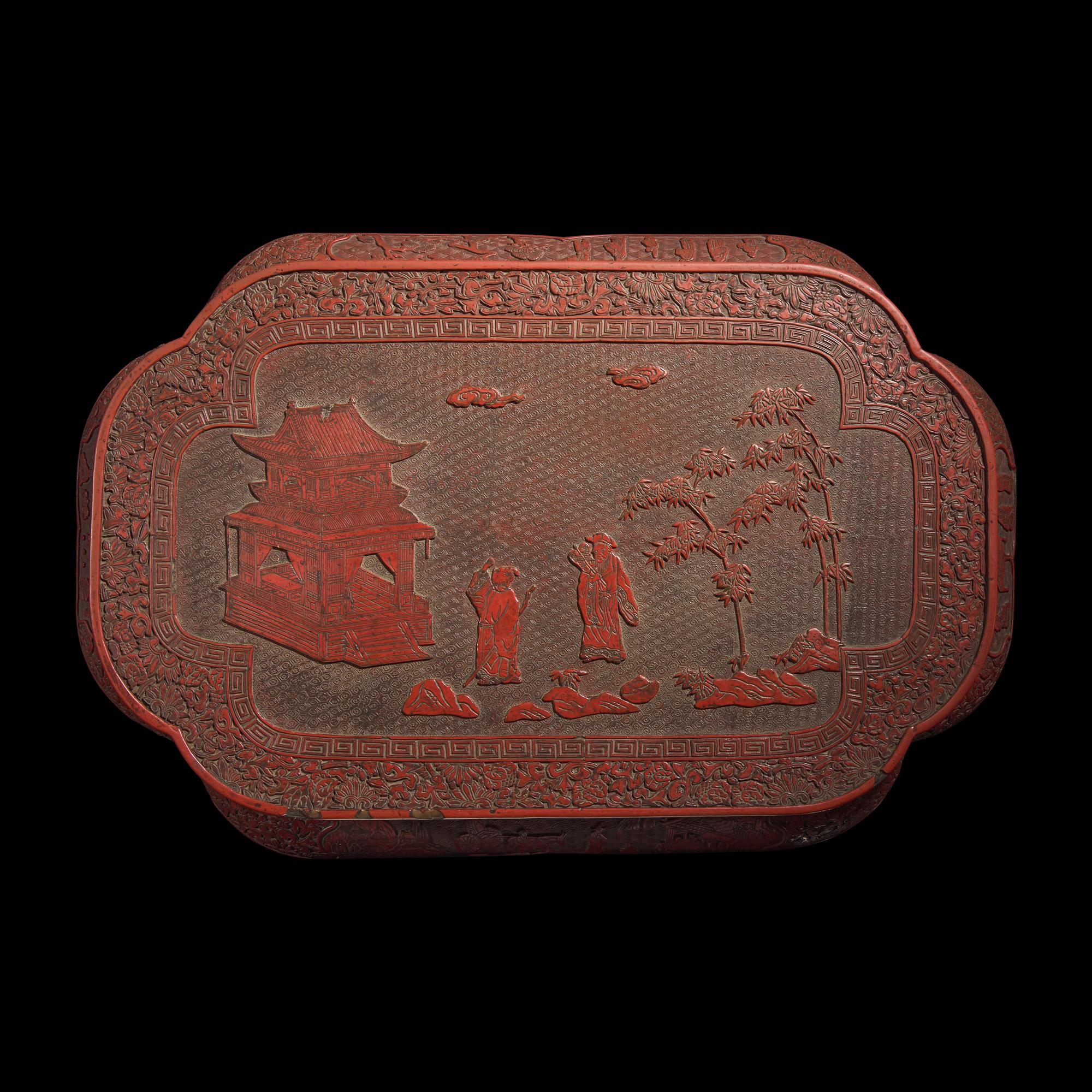 A Ryukyuan Red Lacquer Altar Table — 琉球剔紅雕漆人物圖炕桌
