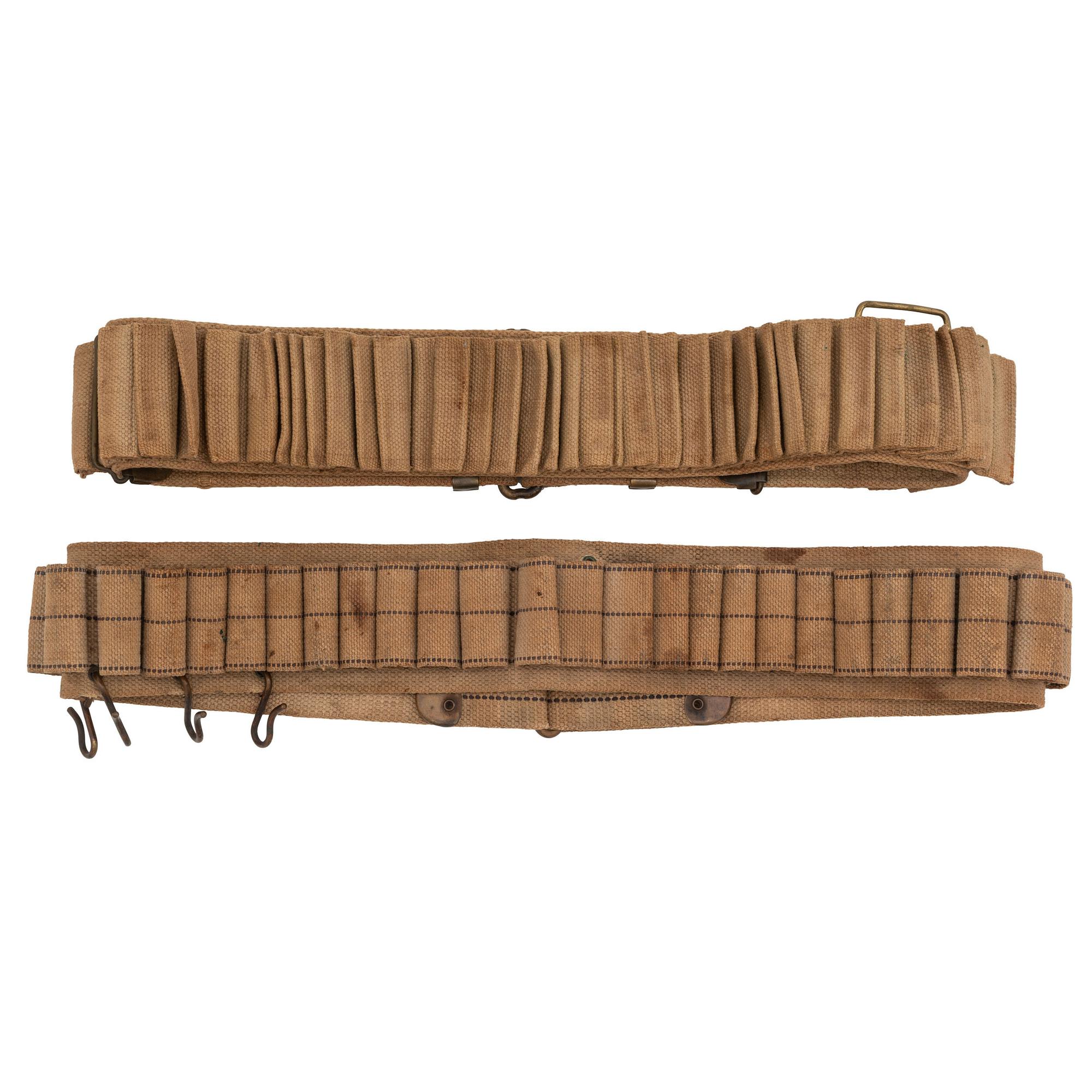 Two Woven Mills Style Cartridge Belts: 1890s C Closure Double Row and Shotgun Belt with Game Hangers