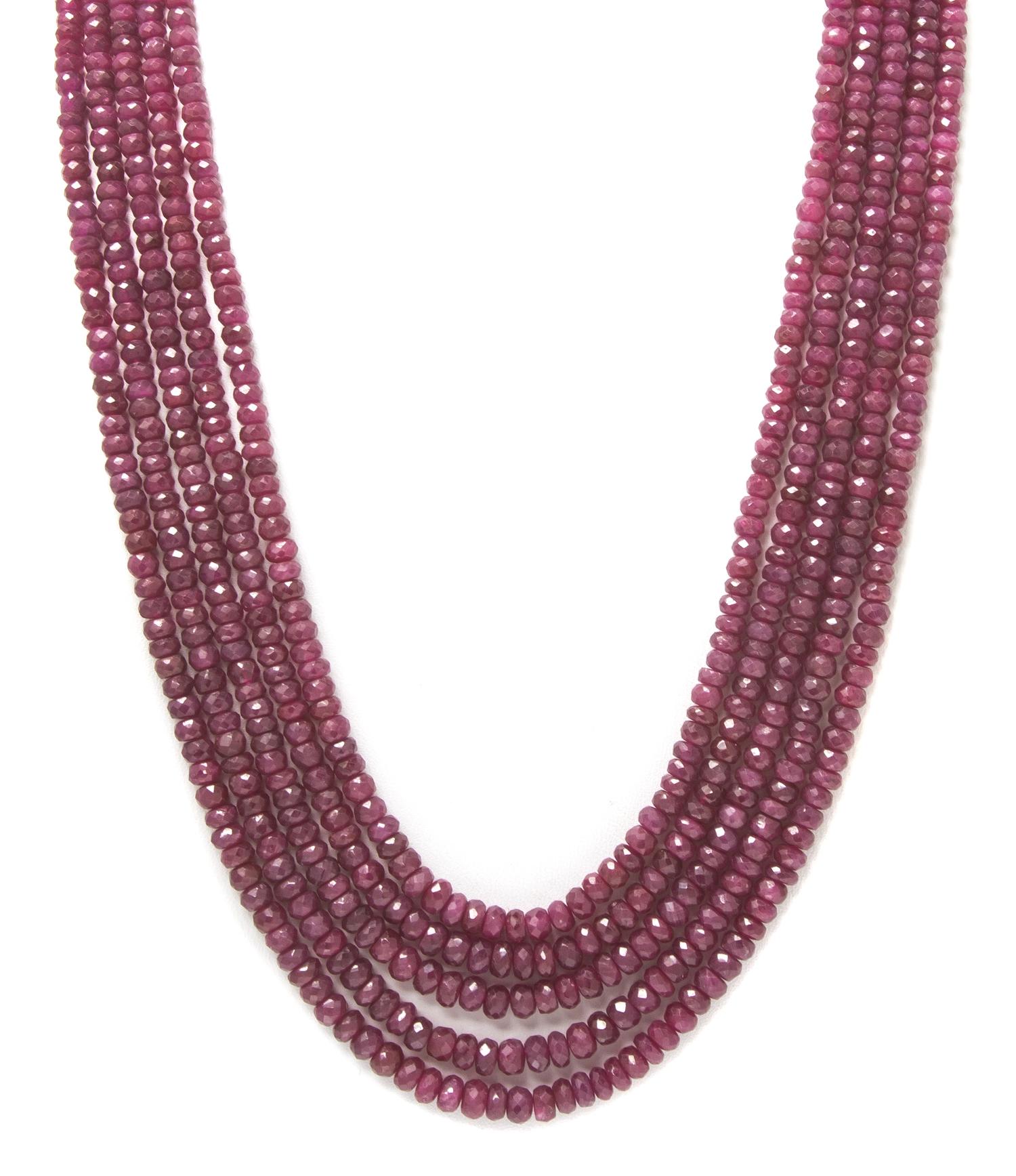 A Multi Strand Faceted Ruby Bead Necklace,