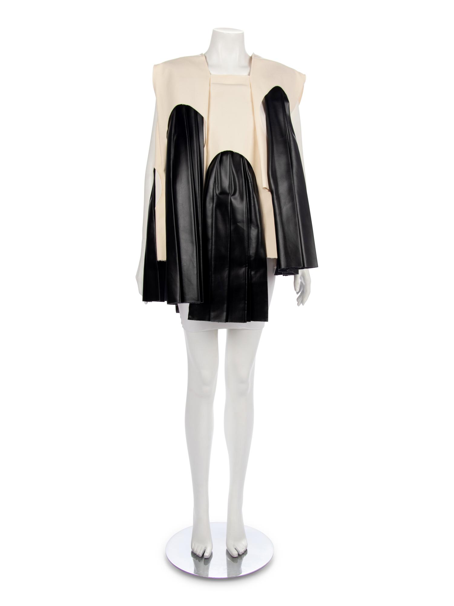 Comme des Garcons Black Faux Leather and Natural Muslin Tunic, 1990-2000s