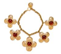 A Chanel Goldtone Filigree and Gripoix Necklace, 15" long.
