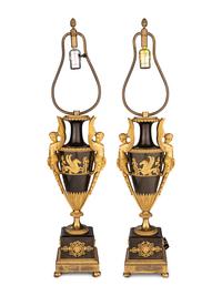 A Pair of Directoire Ormolu and Patinated Bronze Urns