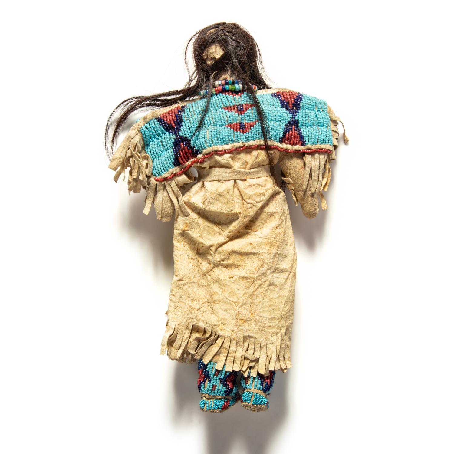 Plains Beaded Hide Doll, with Beaded Moccasins and Quilled Soles