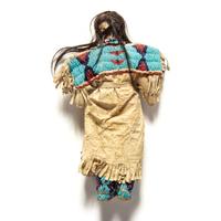 Plains Beaded Hide Doll, with Beaded Moccasins and Quilled Soles