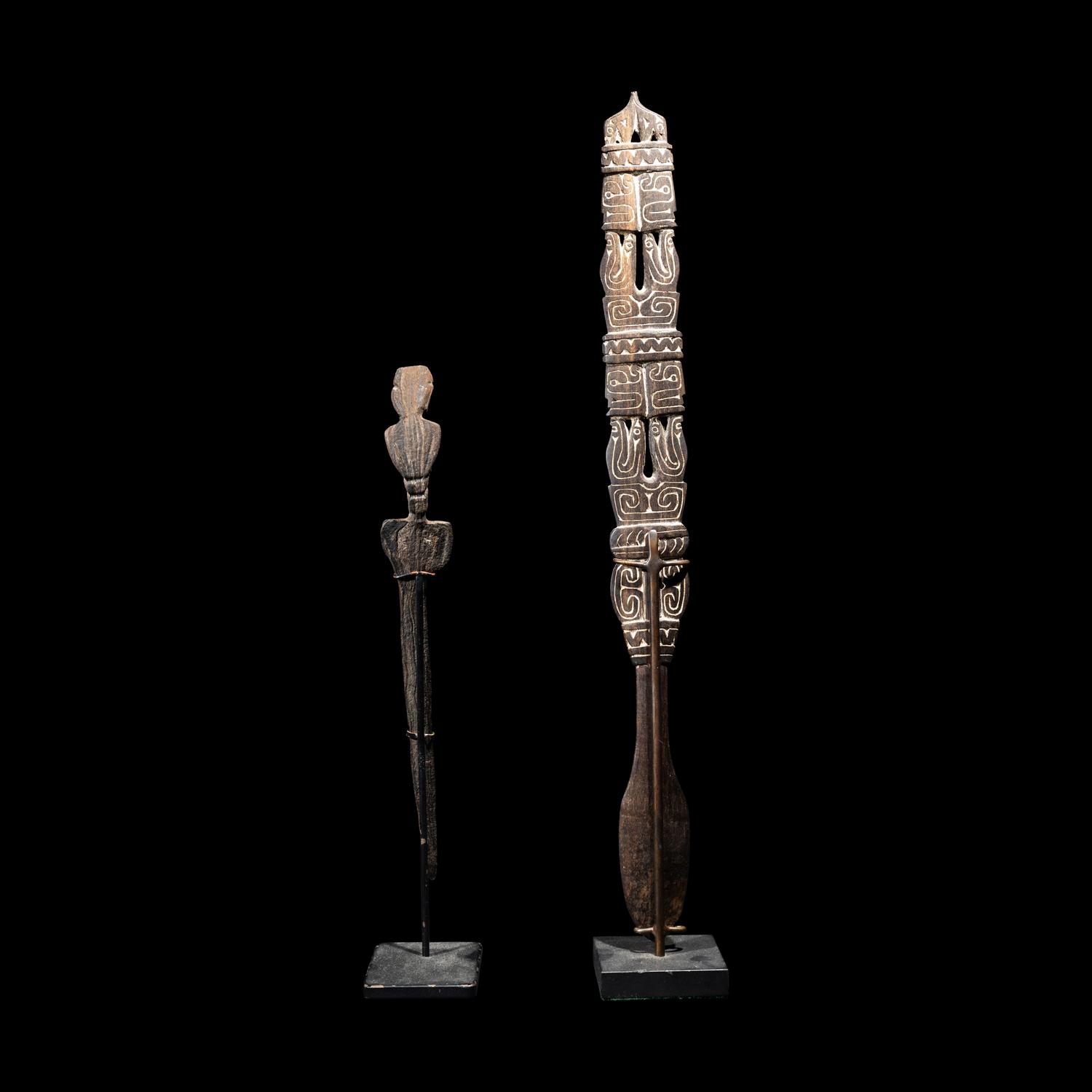 An Indonesian Wood Kris Knife and an Oceanic Wood Lime Spatula