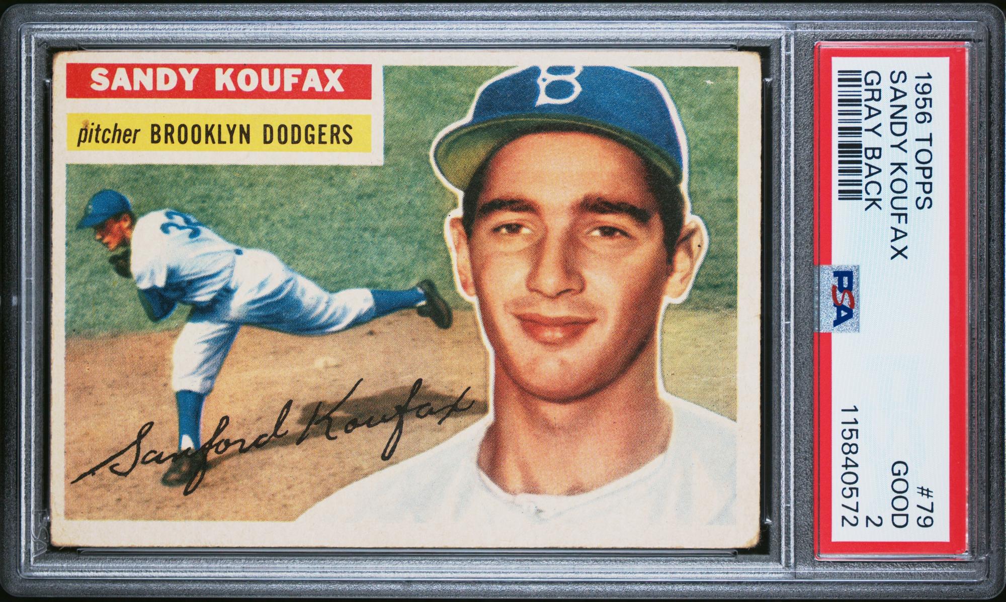 A 1956 Topps Sandy Koufax Baseball Card No. 79 - Gray Back (PSA 2 GOOD)