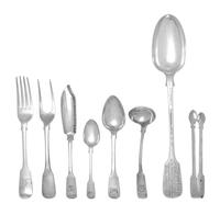 An Assembled George III and Victorian Silver Flatware Service, William Ely, William Fearn & William Chawner, John Aldwinkle & Thomas Se