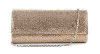A Judith Leiber Champagne Ritz Fizz Envelope Bag, 3.8" x 8.5" x 1.5"; Strap drop: 9.5".