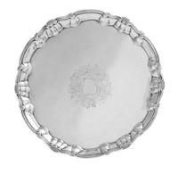 A George II Silver Salver, William Peaston, London, 1749, having a shell border and chased with foliate design surrounding a vacant car
