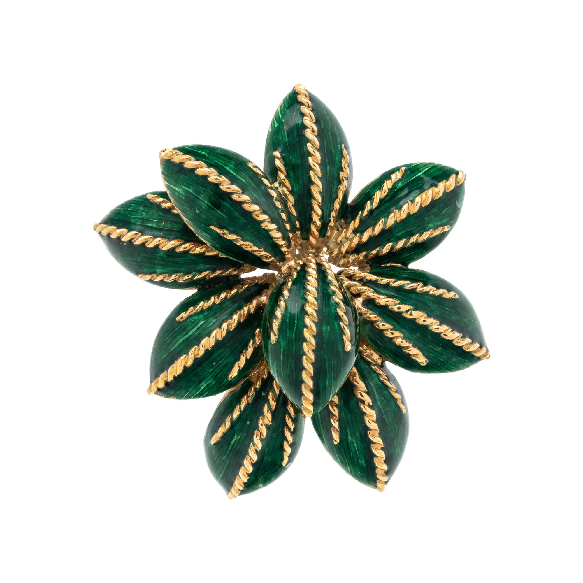 YELLOW GOLD AND ENAMEL BROOCH
