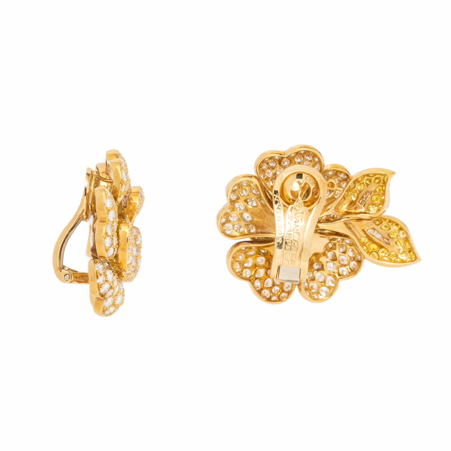 Van Cleef & Arpels, Diamond, Yellow Diamond, and Yellow Gold 'Gardenia' Earrings