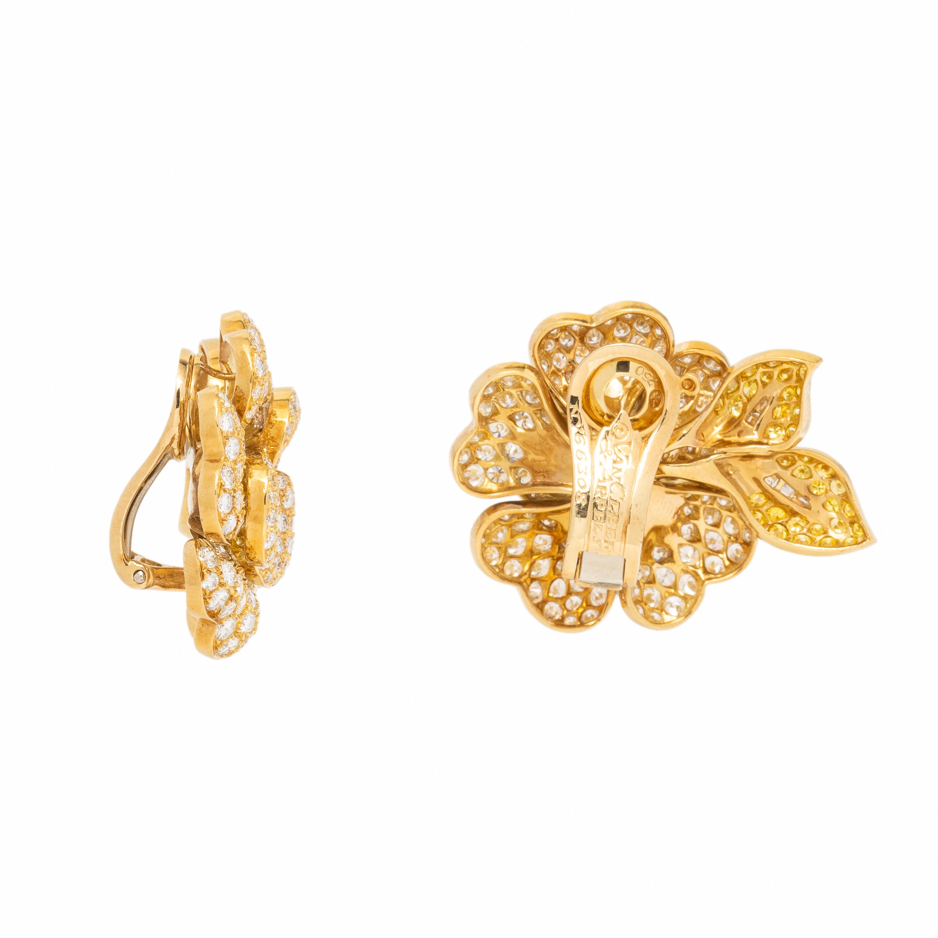 Van Cleef & Arpels, Diamond, Yellow Diamond, and Yellow Gold 'Gardenia' Earrings