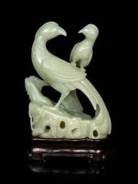 A Chinese Pale Celadon Jade Carving of Birds