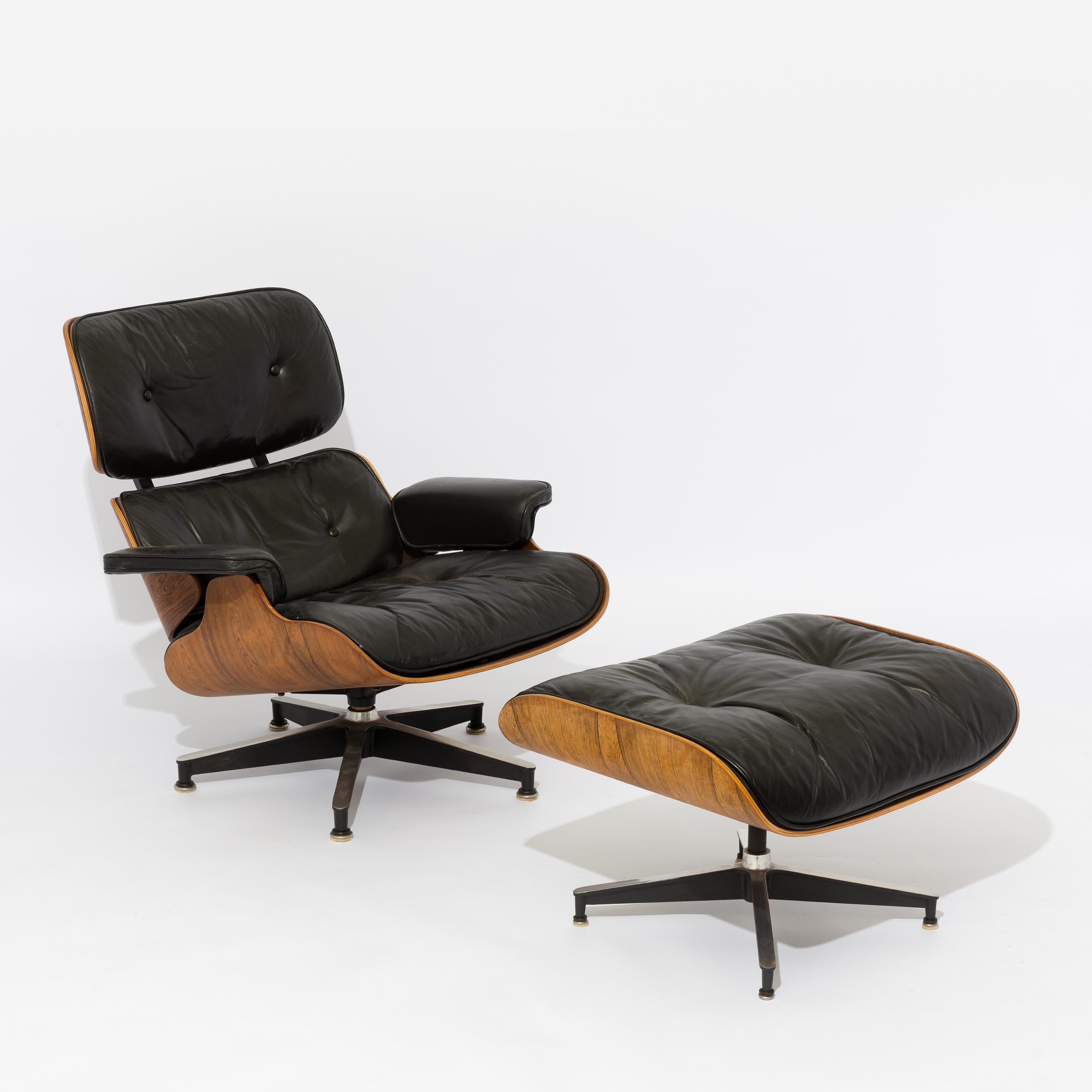 Charles and Ray Eames (American, 1907–1978 | 1913–1988) — Pair of 670 Lounge Chairs and 671 Ottomans Herman Miller USA, designed 1956