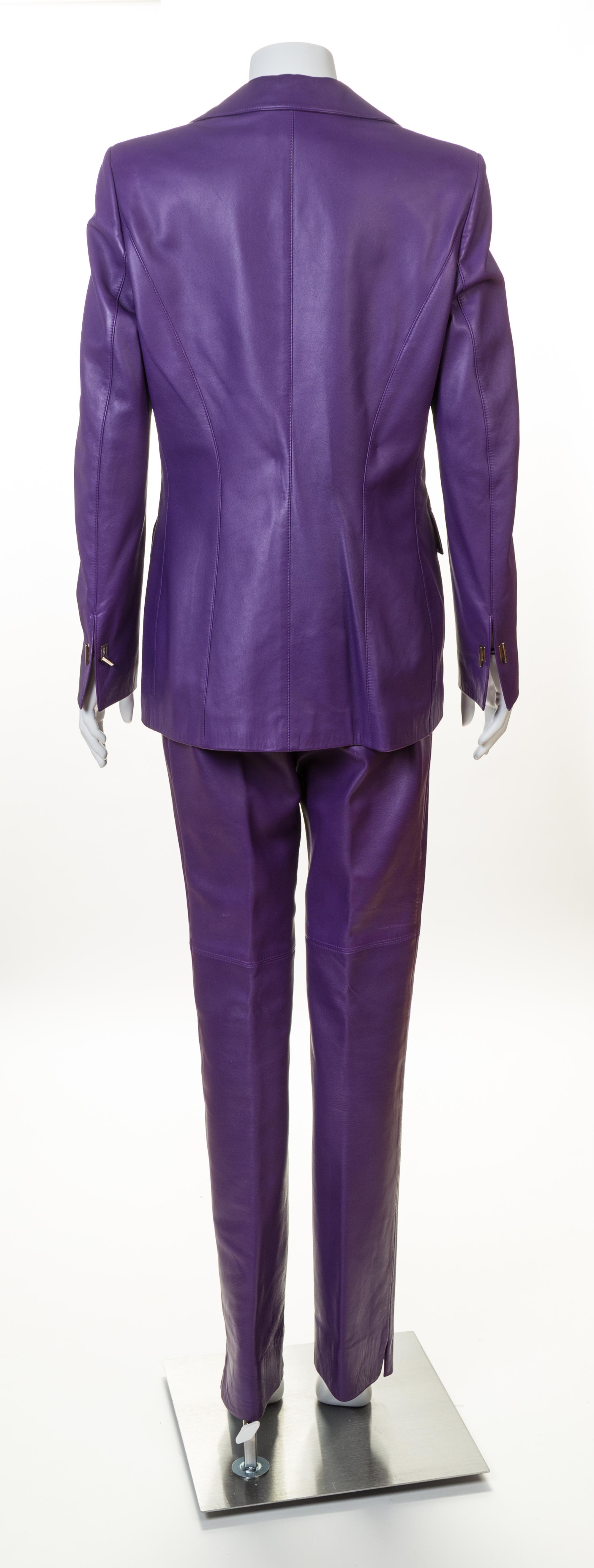 An Escada Purple Leather Pant Suit, Both size 38.