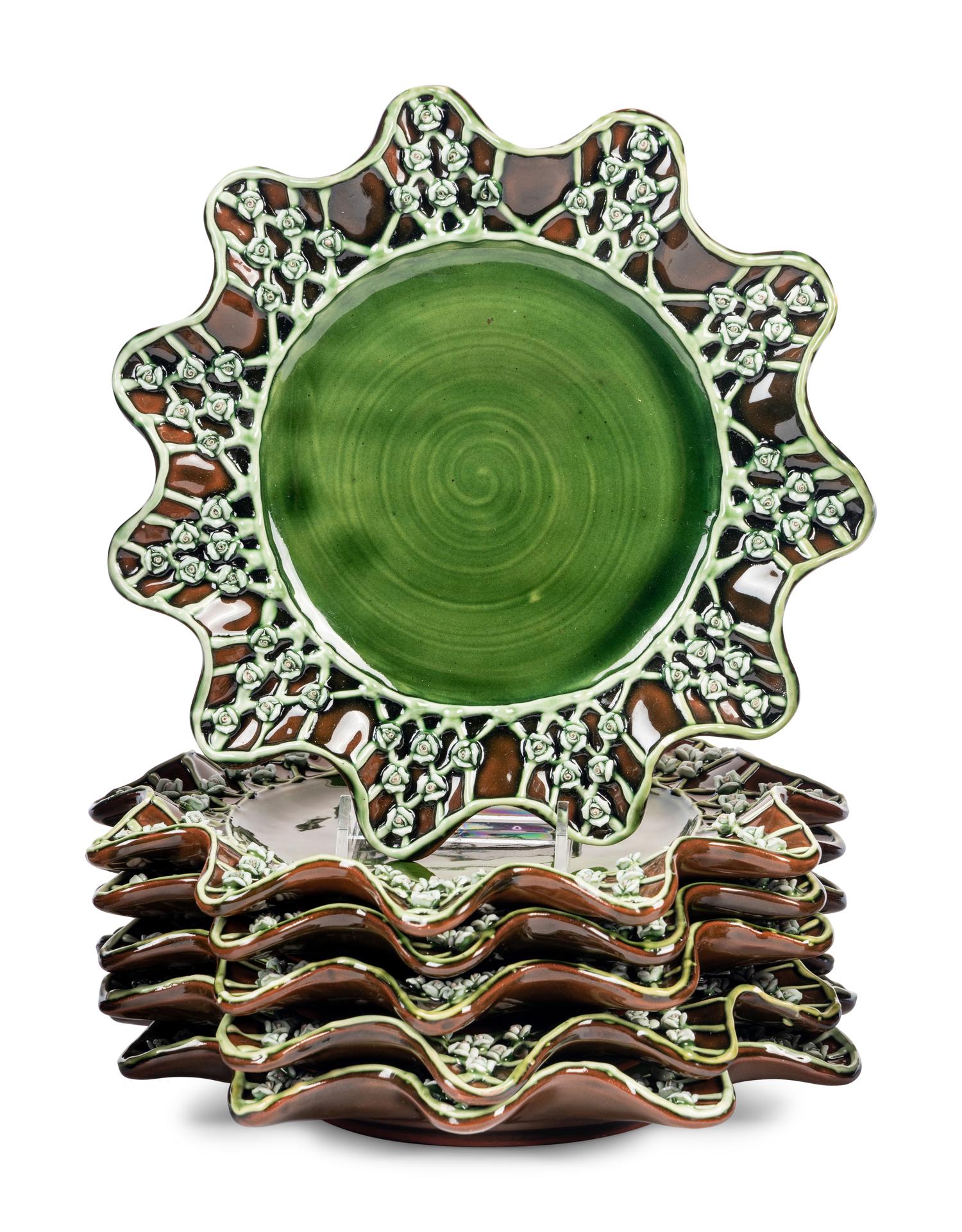 A Set of Eighteen Mackenzie-Childs Wittika Pickle Ceramic Salad Plates