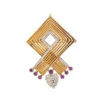BICOLOR GOLD, RUBY AND DIAMOND PENDANT/BROOCH
