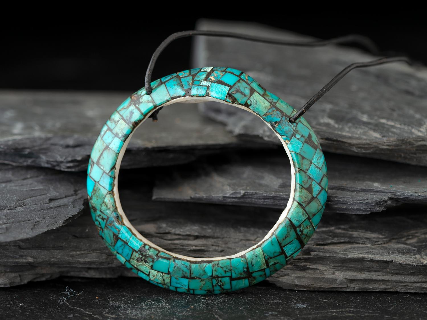Kewa Turquoise Inlaid Spiny Oyster Pendant