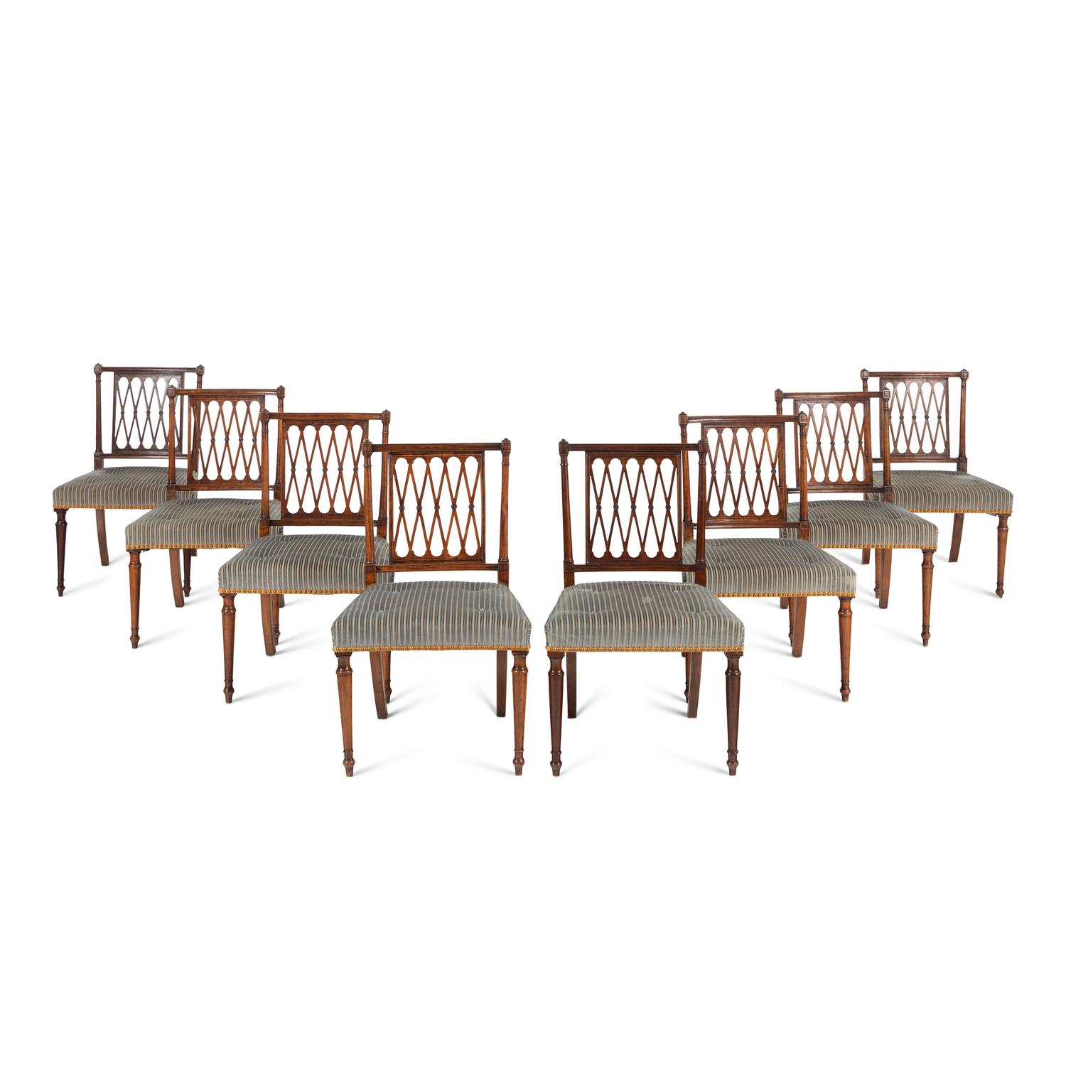 A Set of Eight George III Mahogany Lattice-Back Dining Chairs