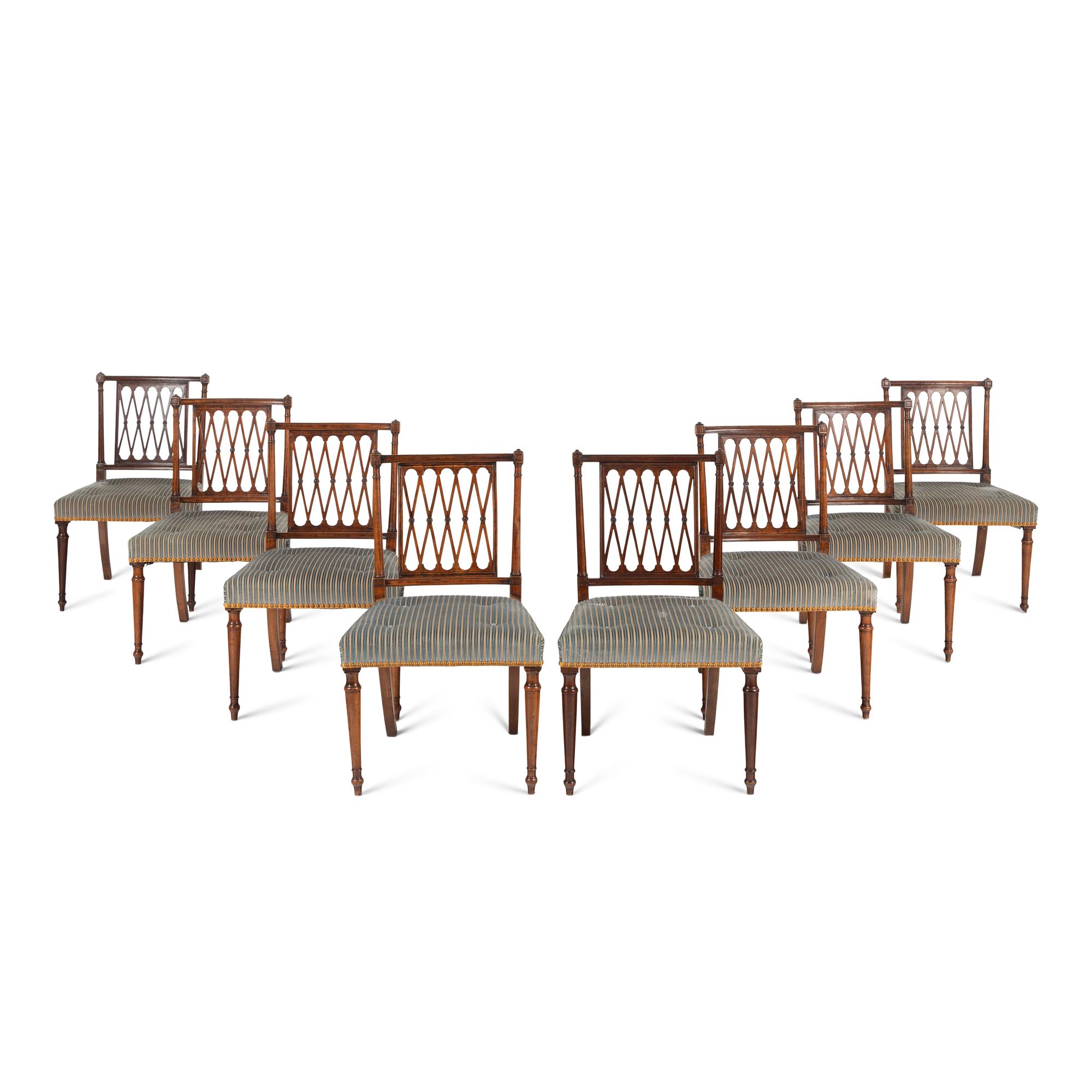 A Set of Eight George III Mahogany Lattice-Back Dining Chairs