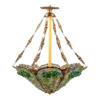 A Pair of Gilt Bronze and Colored Glass Hexagonal Chandeliers