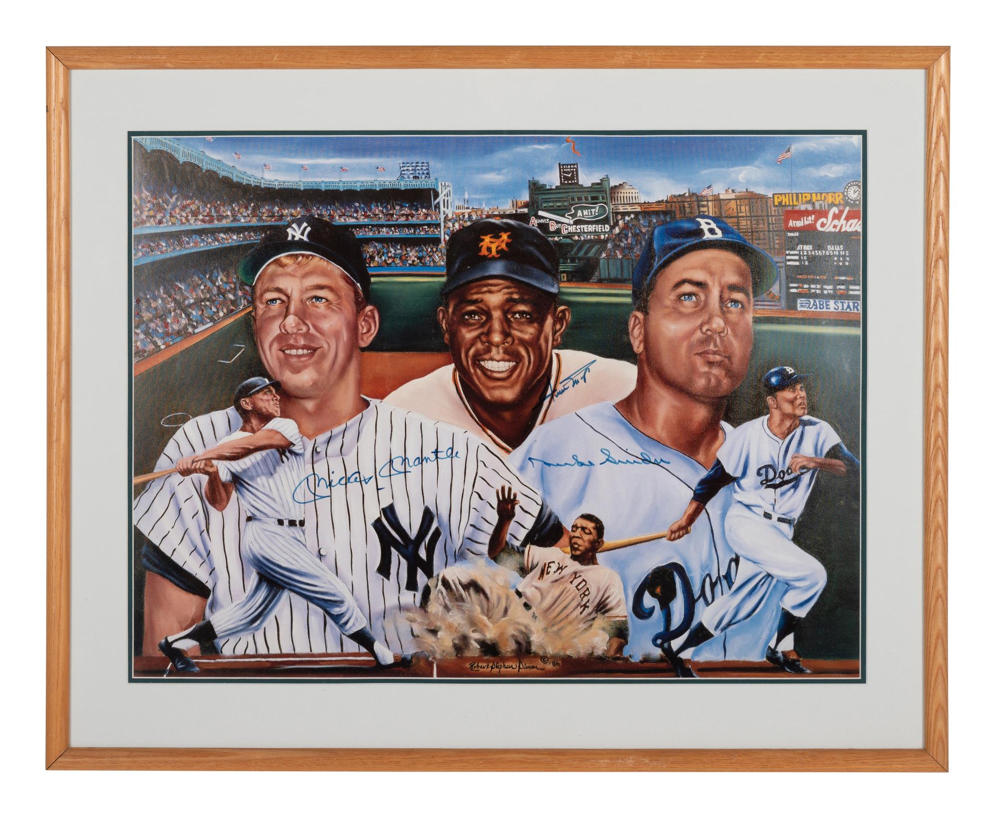 A Mickey Mantle, Willie Mays and Duke Snider "Kings of New York" Signed Autograph Robert Simon Limited Edition Print (Beckett Authentication Services Letter BAS Certified),