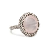 ROSE QUARTZ, DIAMOND, AND STERLING SILVER RING