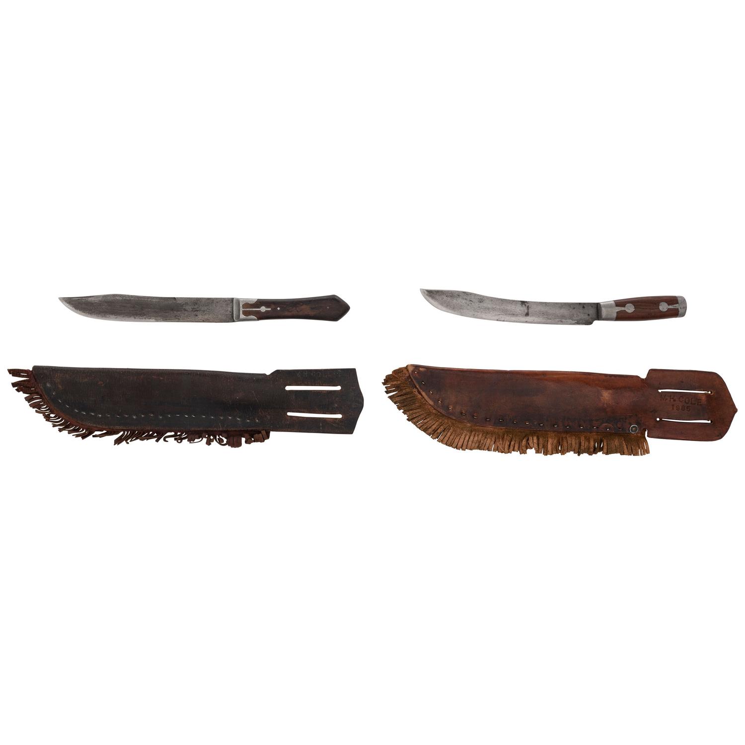 Rare MH Cole Skinning Knife Book Archive with Two Knives, MH Cole Scabbards and Original Publication Illustrations and More