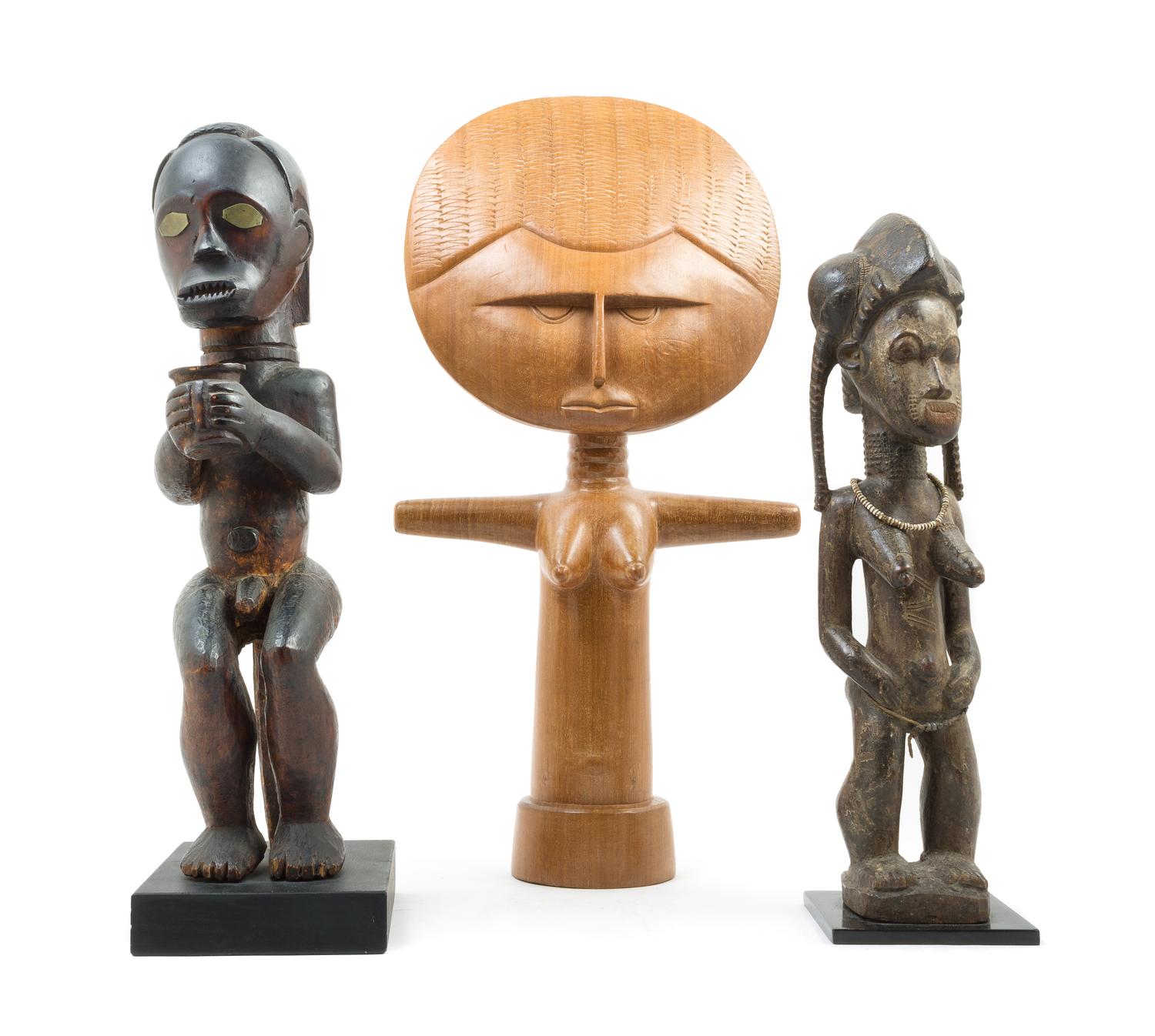 A Group of Three Wood Figures Height of tallest 24 1/4 inches. — 19TH/20TH CENTURY
