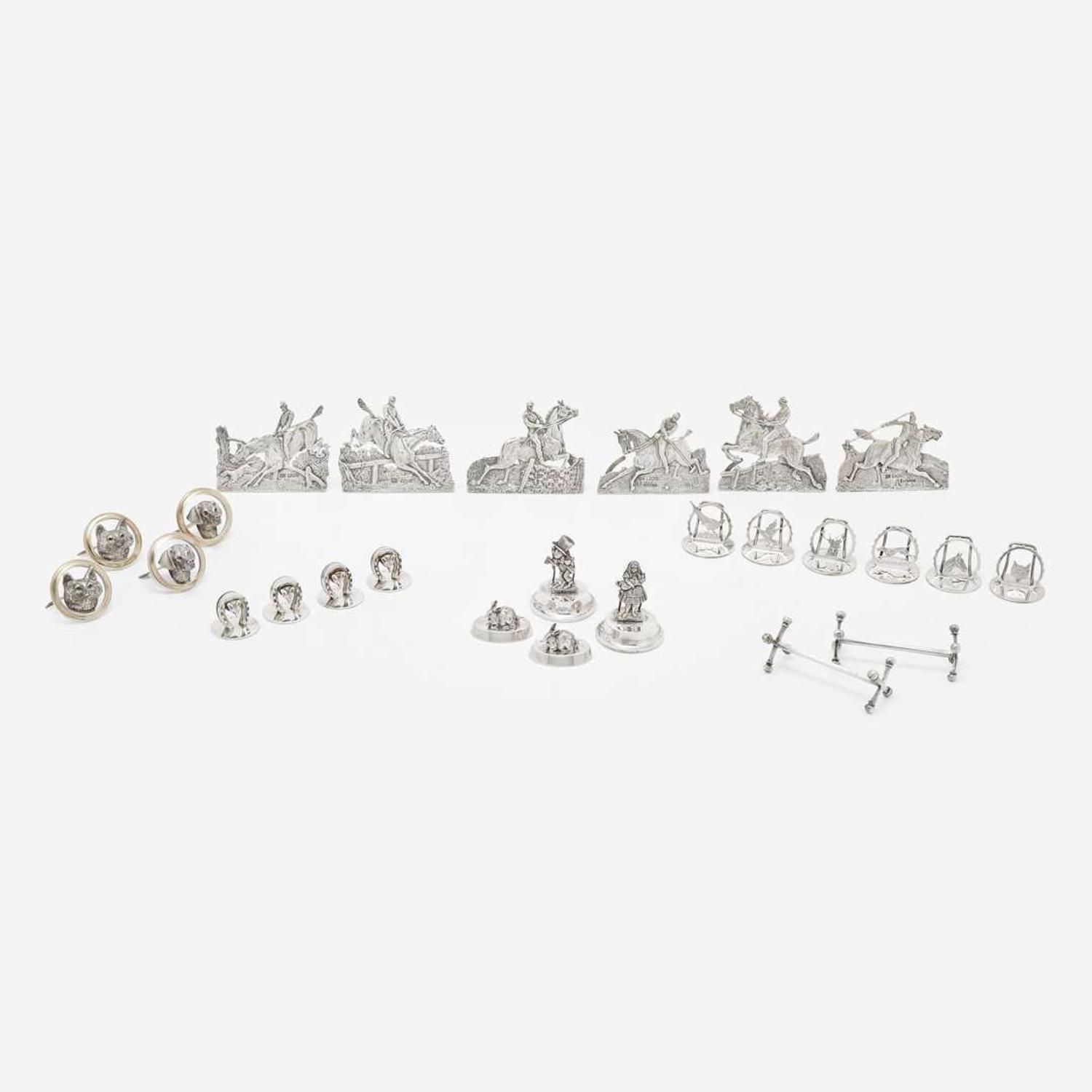 A Collection of English Hunt-Themed Sterling Silver Place Card Holders various makers and dates