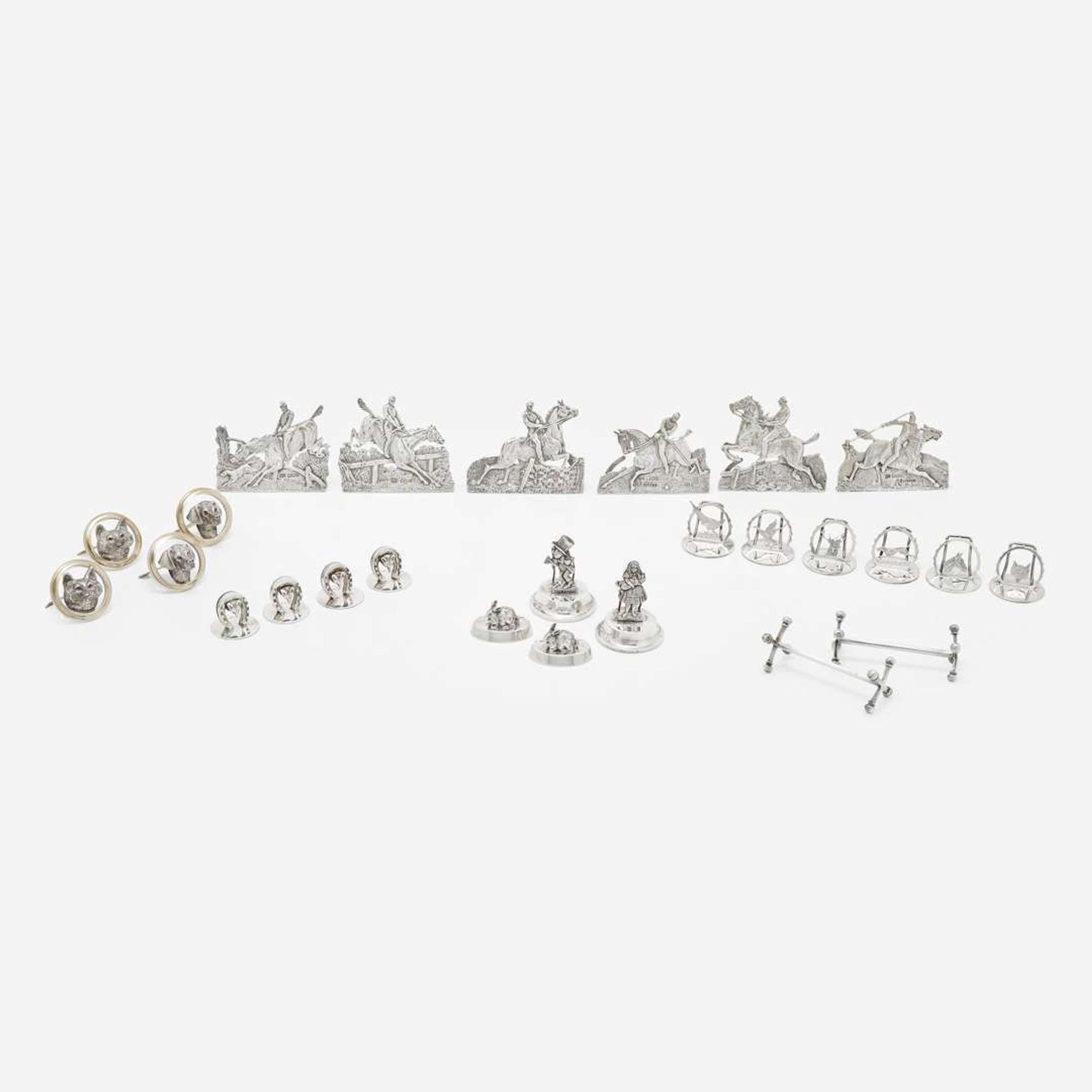 A Collection of English Hunt-Themed Sterling Silver Place Card Holders various makers and dates