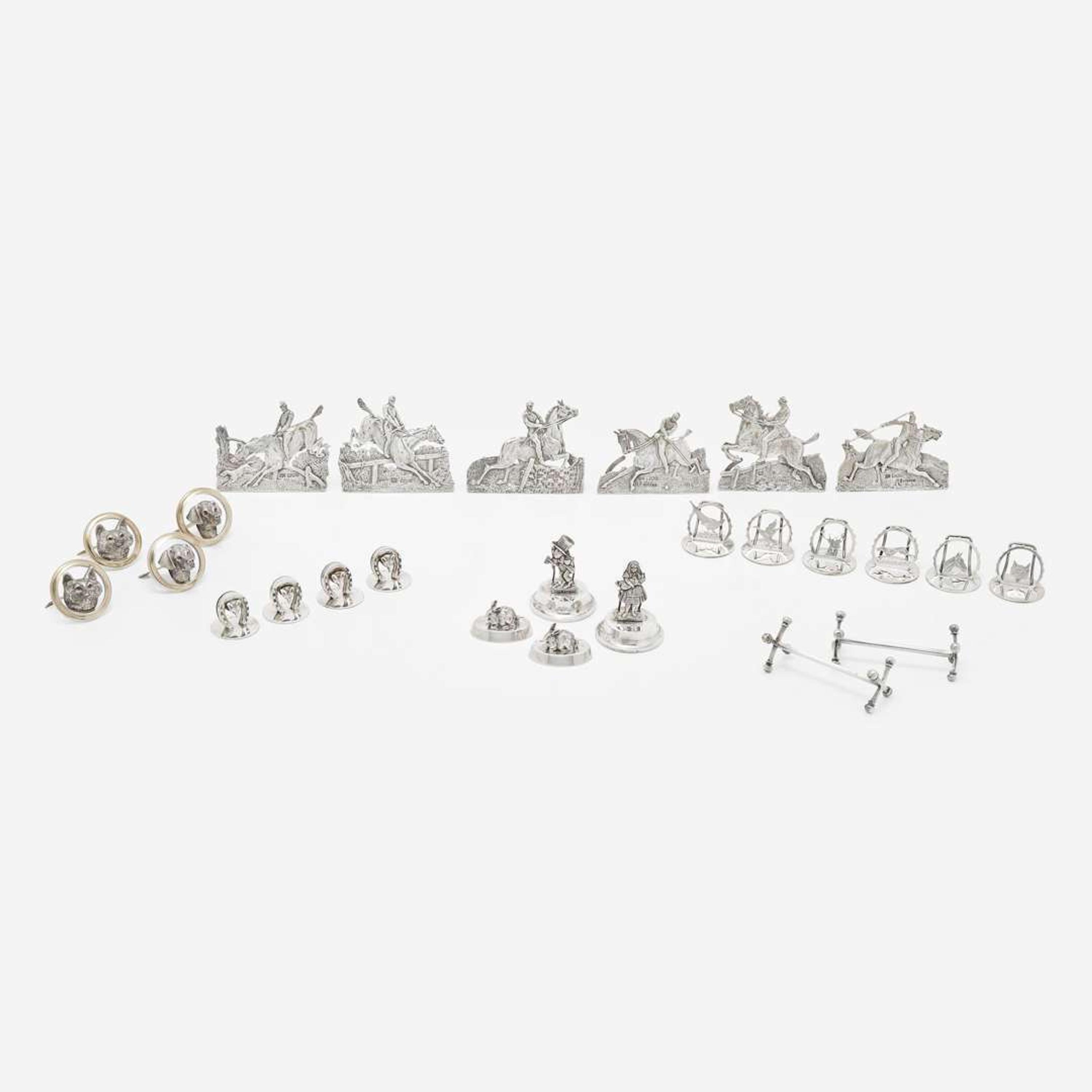 A Collection of English Hunt-Themed Sterling Silver Place Card Holders various makers and dates