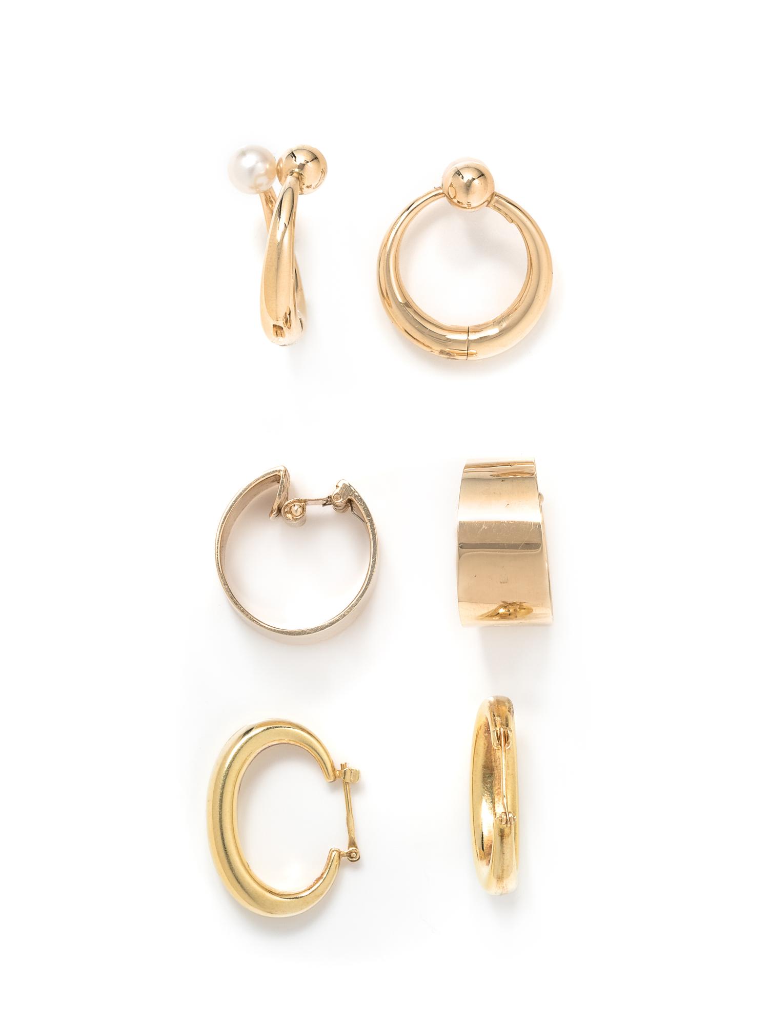 COLLECTION OF YELLOW GOLD HOOP EARCLIPS