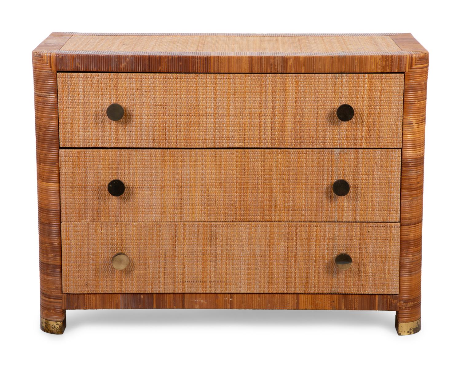 A Bielecky Brothers Rattan, Wicker and Cane-Wrapped Dresser — 20TH CENTURY