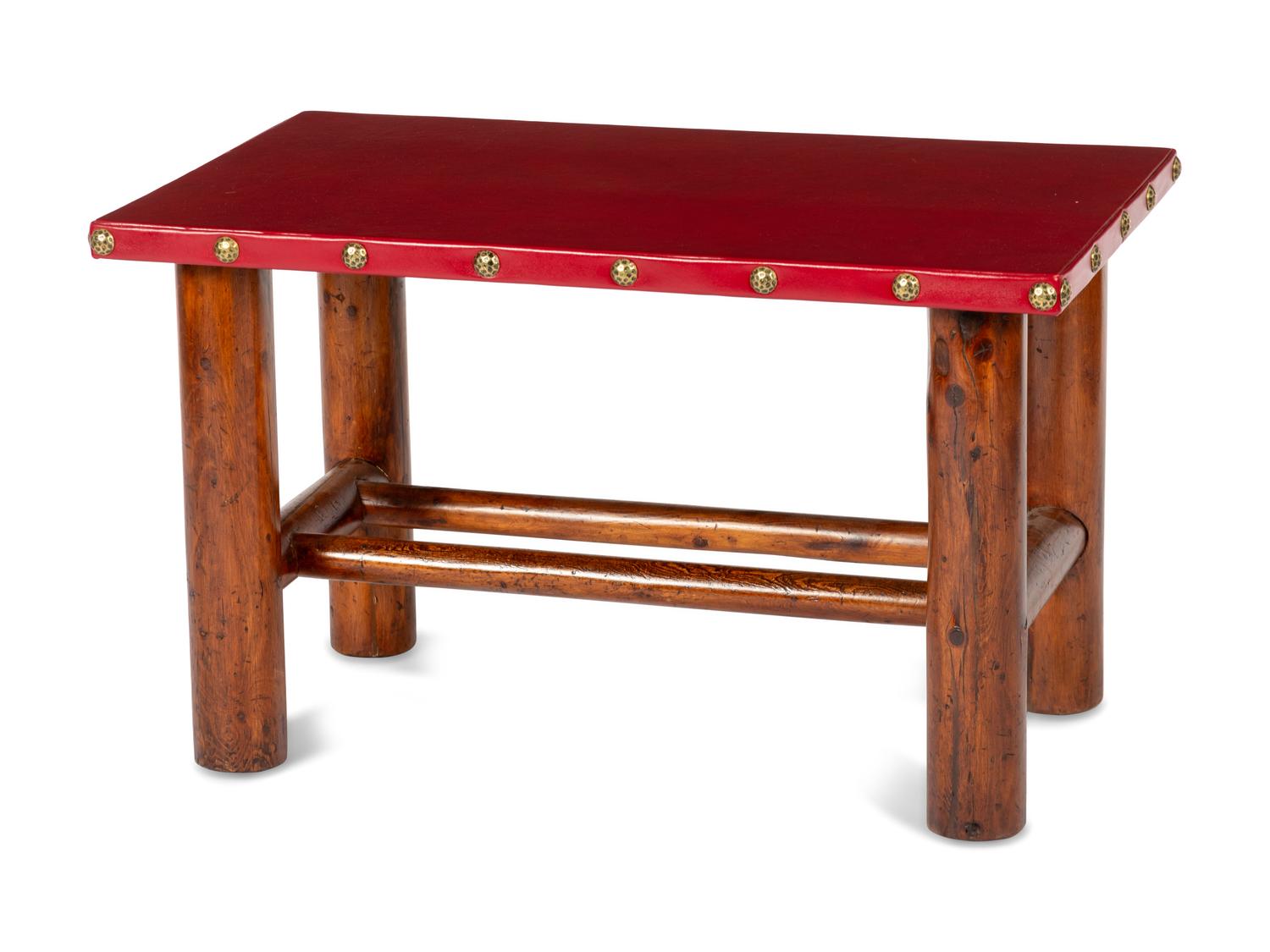 Coffee Table with Leather Top and Brass Tacks, circa 1945