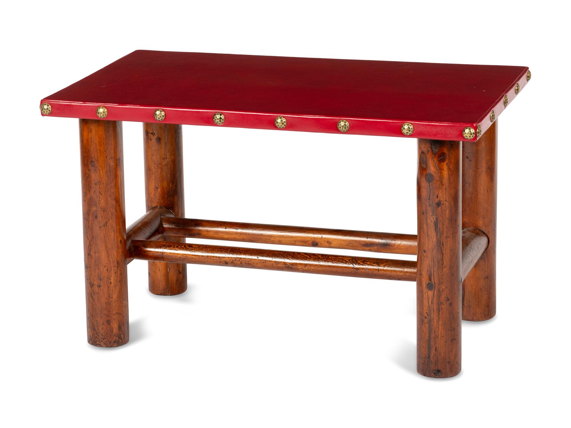 Coffee Table with Leather Top and Brass Tacks, circa 1945