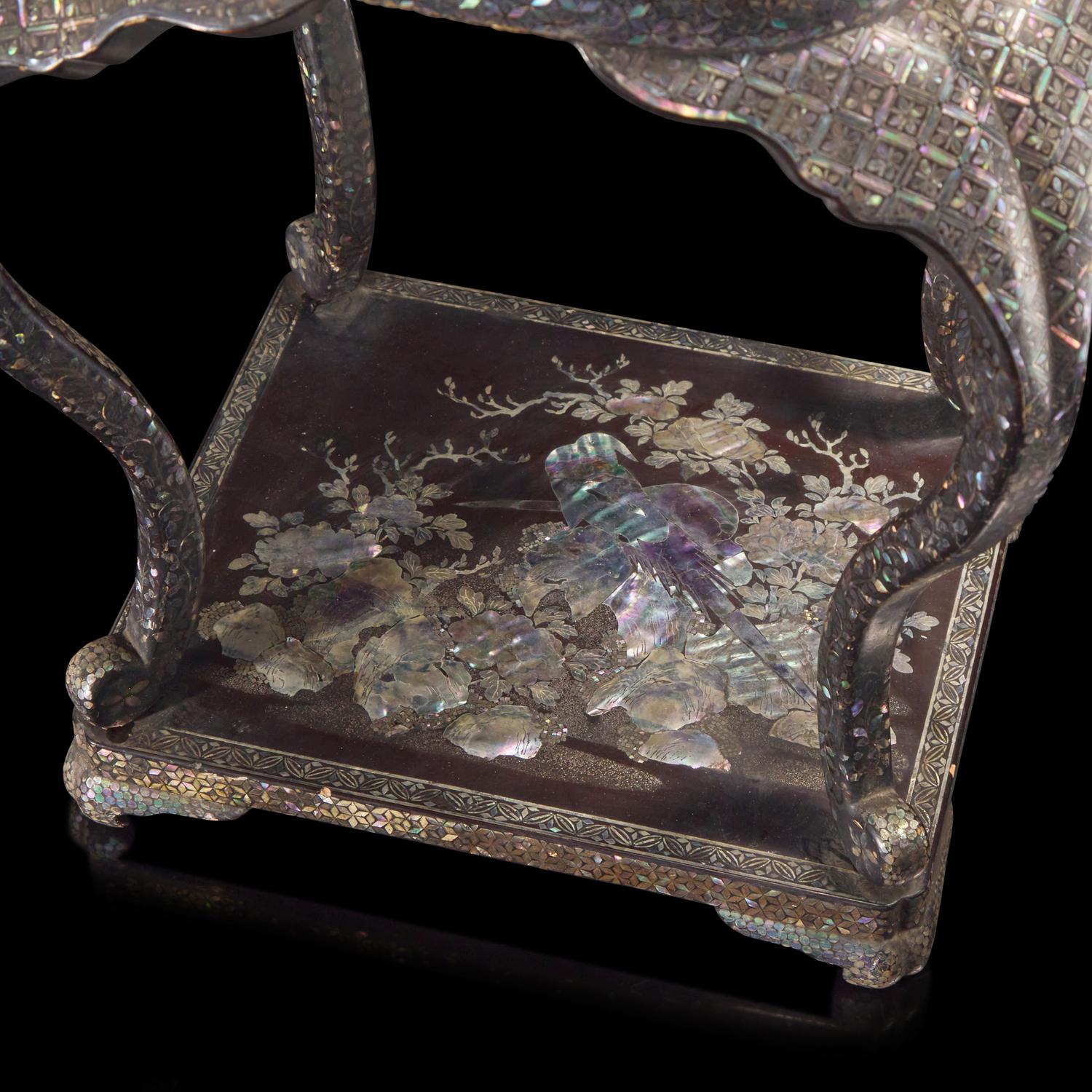 A Japanese or Ryuku Islands Mother of Pearl Inlaid Stand, Edo-Meiji Period