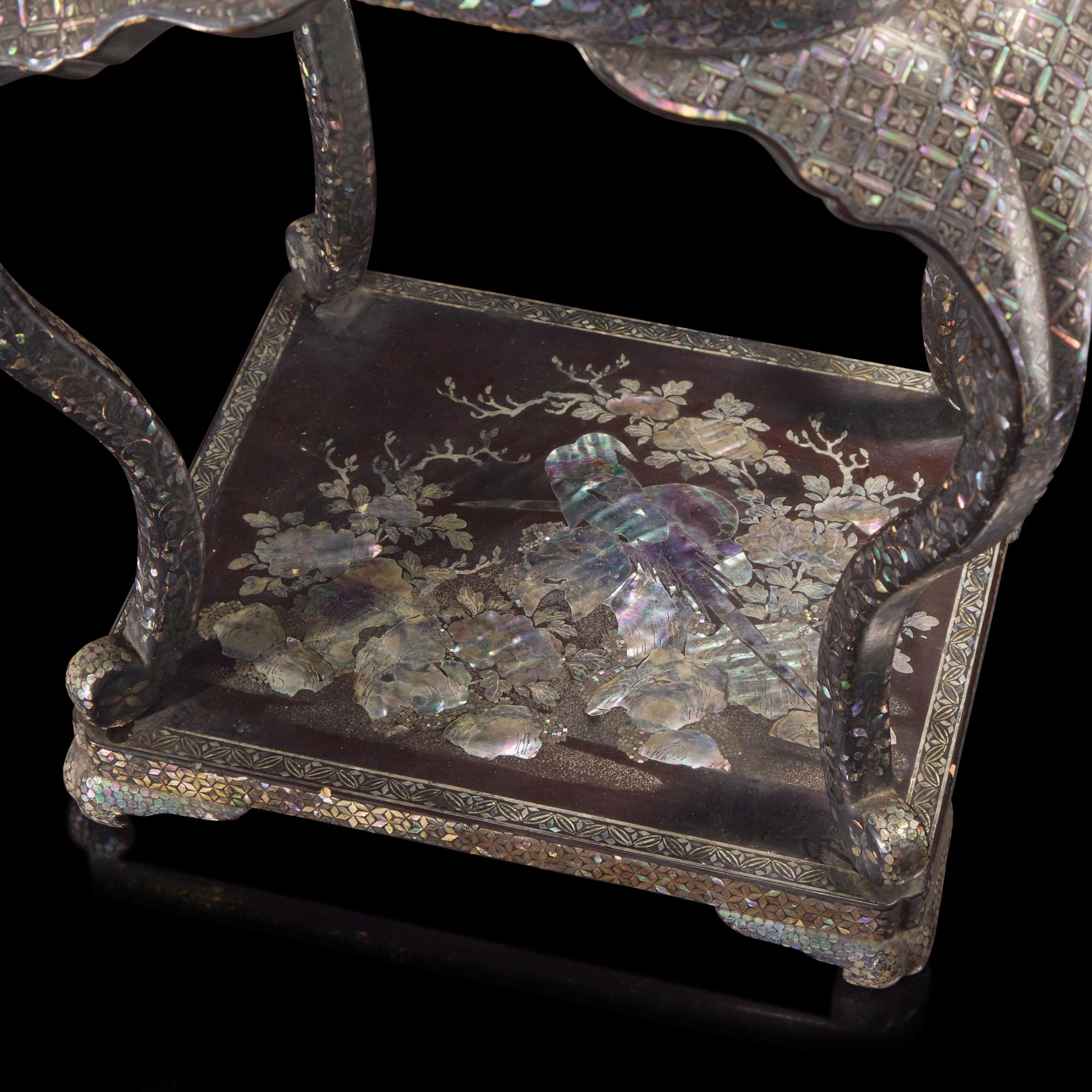 A Japanese or Ryuku Islands Mother of Pearl Inlaid Stand, Edo-Meiji Period