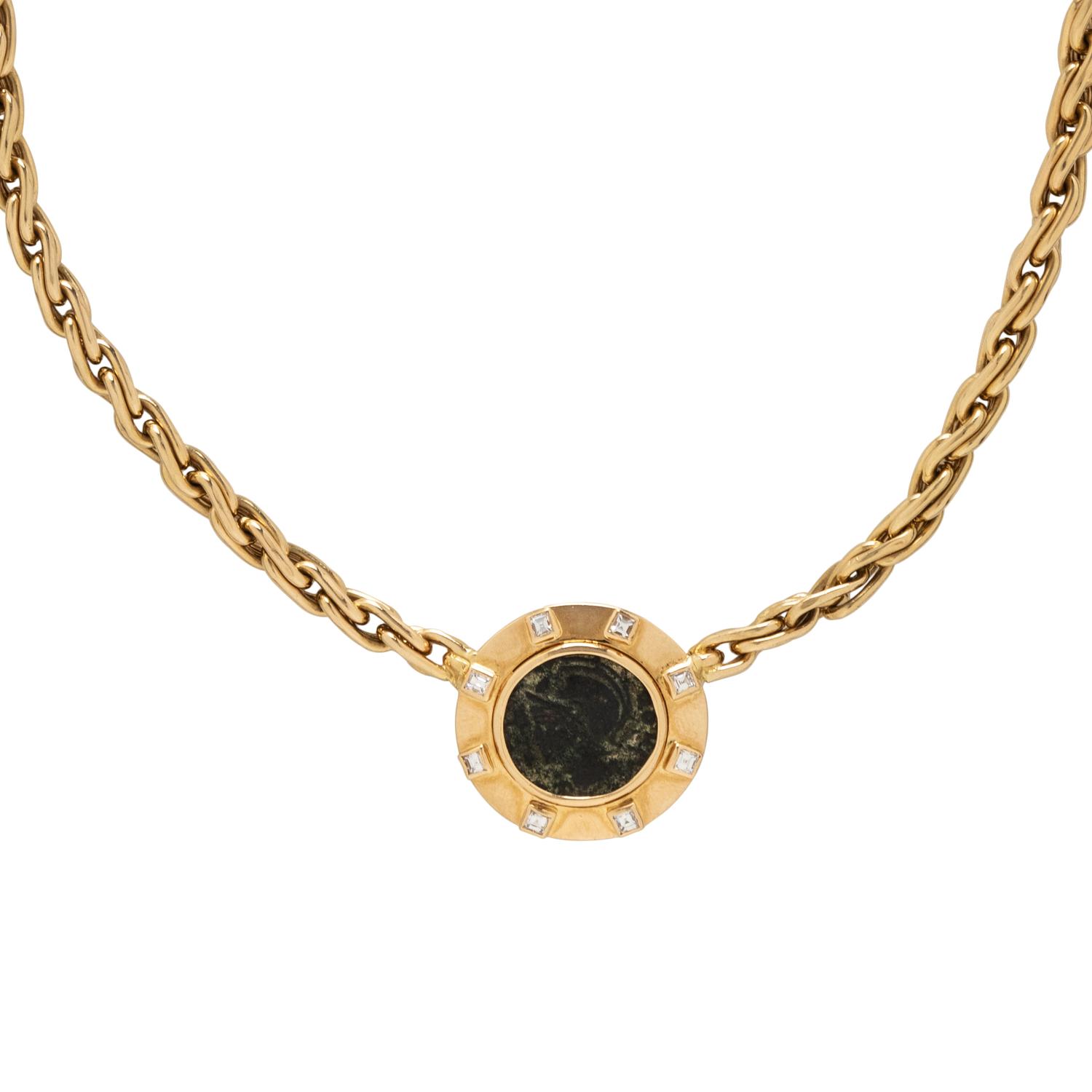 YELLOW GOLD, COIN, AND DIAMOND NECKLACE