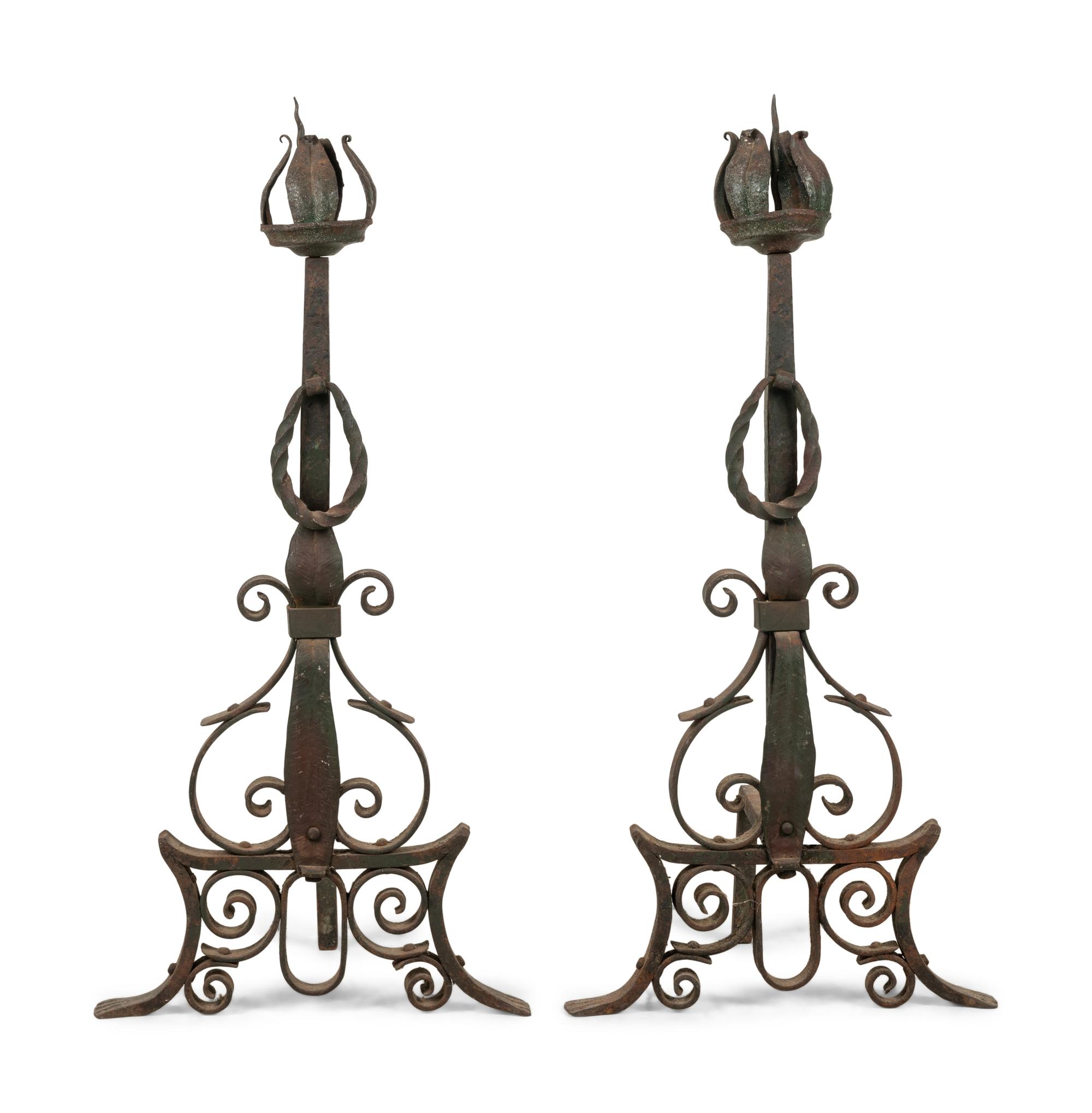 A Pair of Continental Iron Andirons