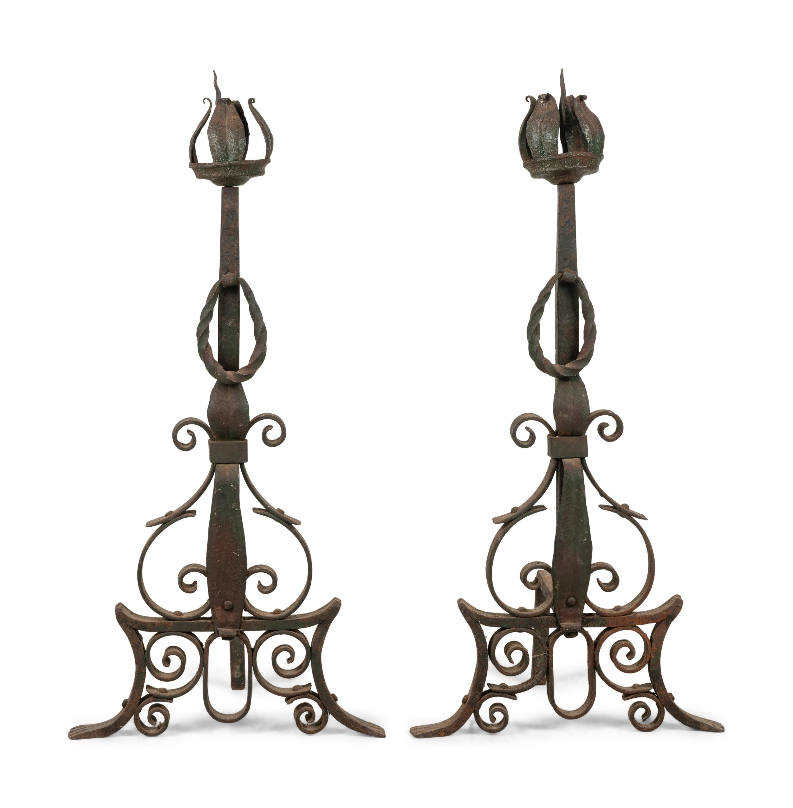 A Pair of Continental Iron Andirons