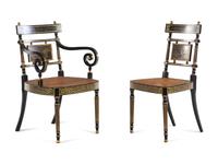 A Set of Six Regency Painted and Parcel Gilt Dining Chairs